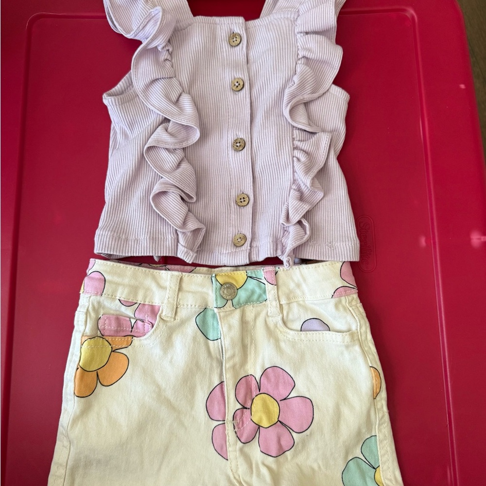 Lilac Ruffle Top and Floral Shorts Set